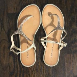 nude sparkly thong sandals